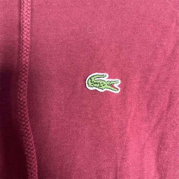 Lacoste Men's Pullover Hoodie 8XLMaroon Embroidered Logo Kangaroo Pocket - Picture 3 of 5